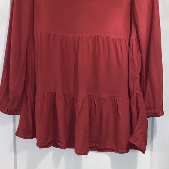 LILY Morgan Brown Tiered Round Neck Ruffle Top With Patterned Weave NWOT M & XL - Picture 6 of 9